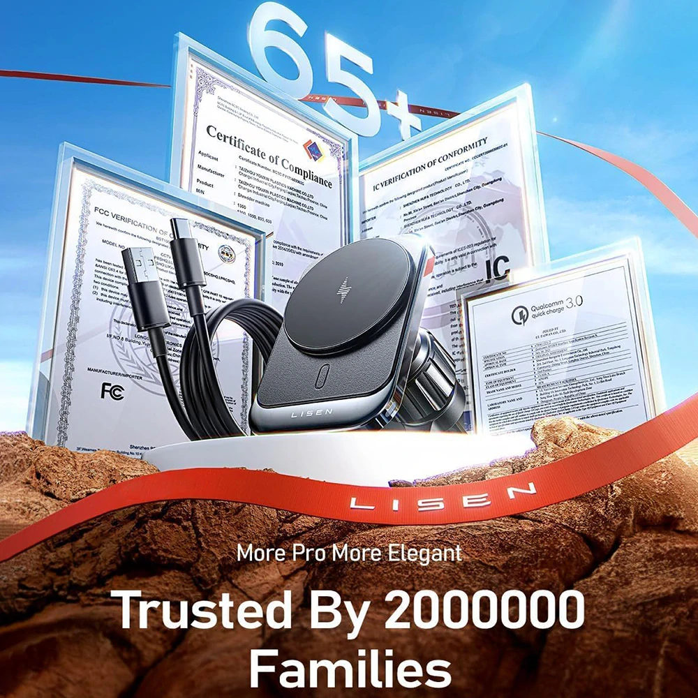 Magnetický držák do auta s bezdrátovým nabíjením 15W - Lisen (YL0223070009) - MagSafe