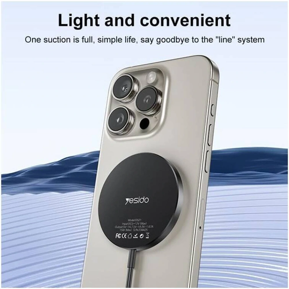 Bezdrátová nabíječka Yesido (DS21) 15W, USB typ C – černá