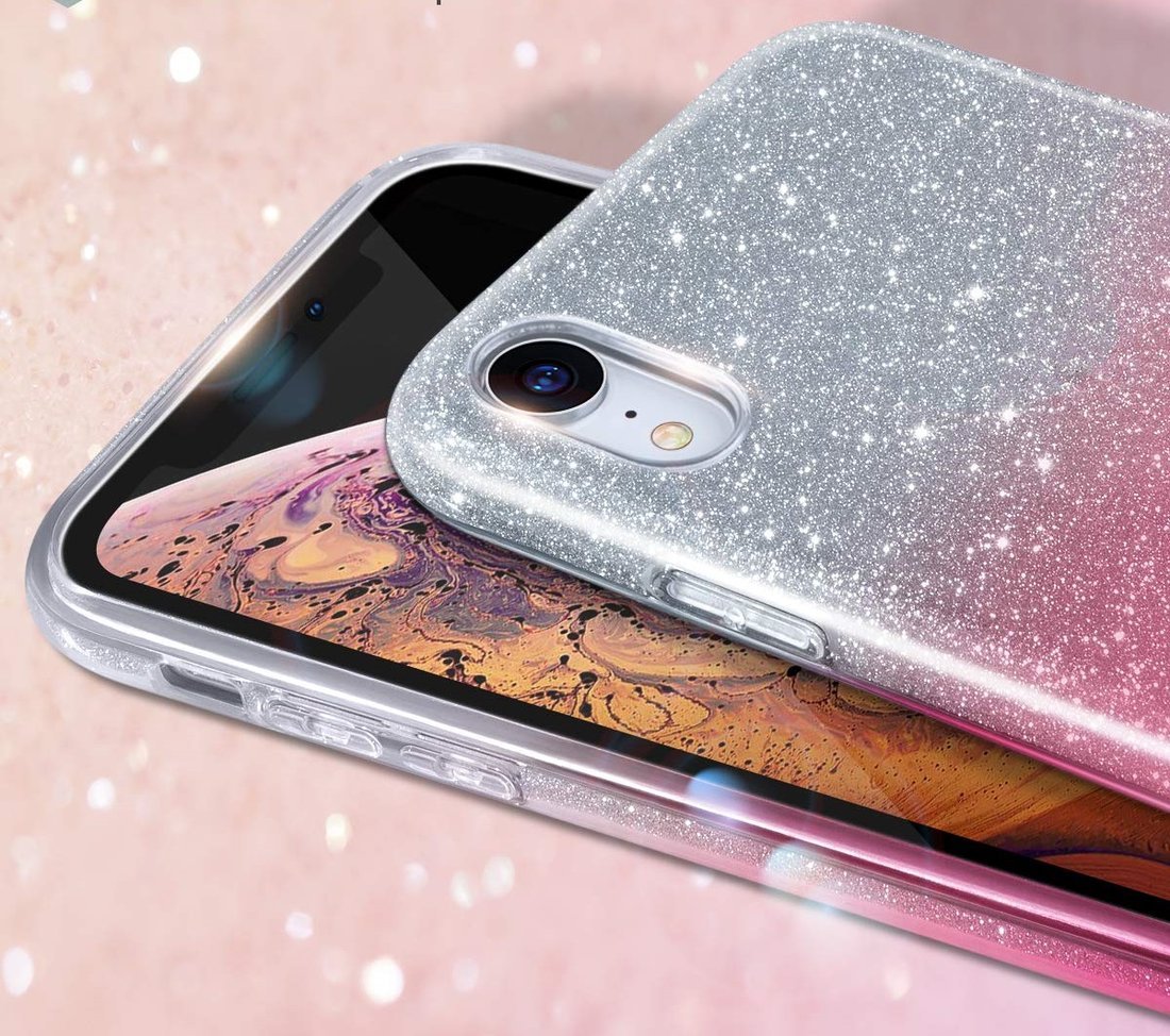 Kryt iPhone 12 mini třpytky stříbrná/růžová
