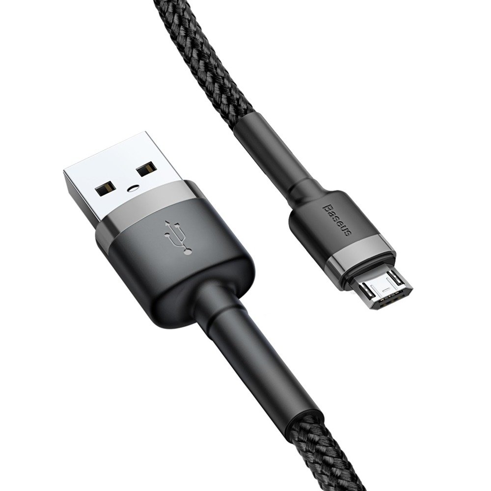 Datový kabel micro USB Baseus - odolný nylonový kabel, 1.5A 2M, šedá + černá