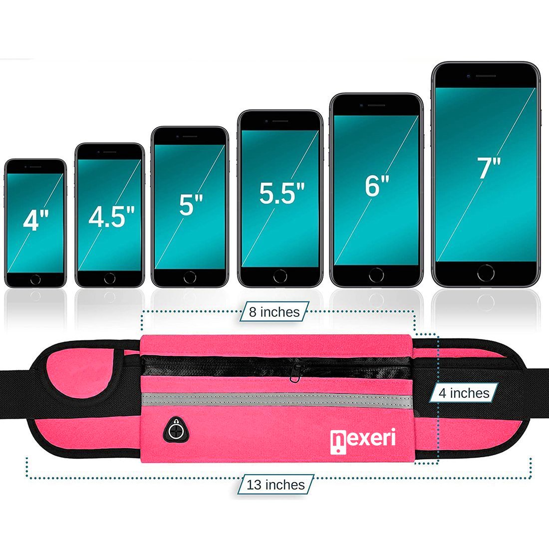 Sportovní pásek (ledvinka) Nexeri 7" pro běh, fitness, nordic walking, sport - růžový