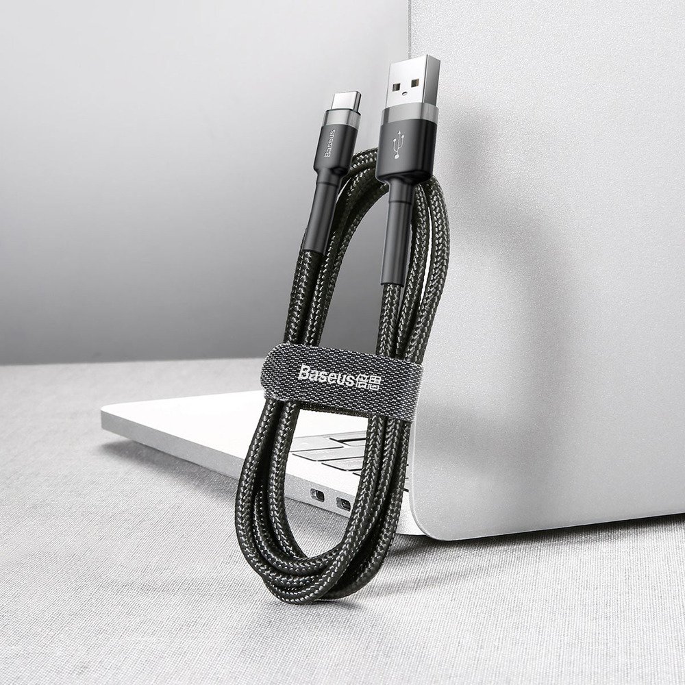 Datový kabel USB-C Baseus - odolný nylonový kabel, 3A 1m, šedá/černá