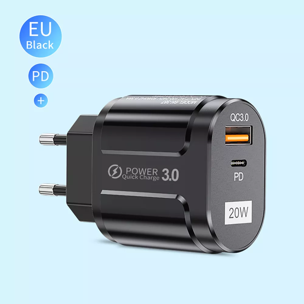 Nabíječka do sítě rychlé nabíjení USB-A, QC 3.0, USB-C, 20W - Techsuit (CHPD038) - černá