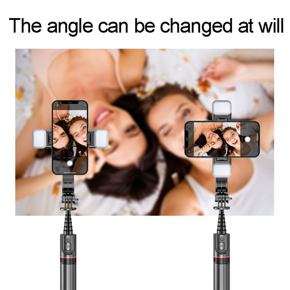 Selfie tyč Tripod Techsuit L12D  Stabilní stativ s dálkovým ovládáním Bluetooth, 2x odnímatelné LED světlo, 108 cm - černý