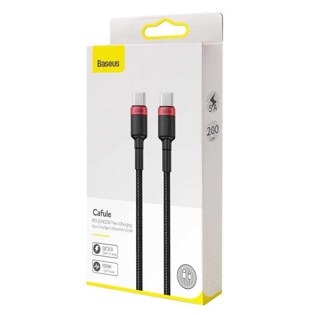 Datový kabel Baseus Cafule USB-C to USB-C Baseus Cafule, 100W, 2m černý/červený