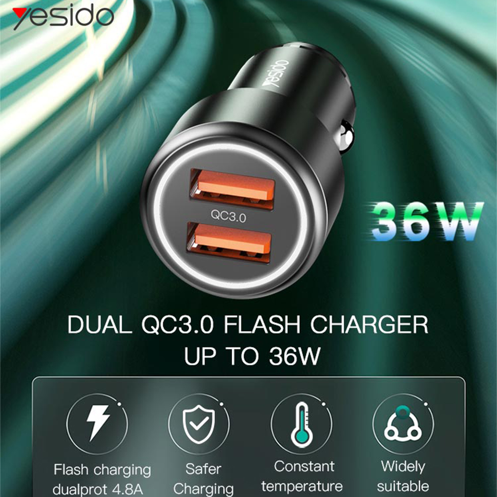 Nabíječka do auta Yesido (Y43) - 2xUSB, QC 3.0 36W - černá
