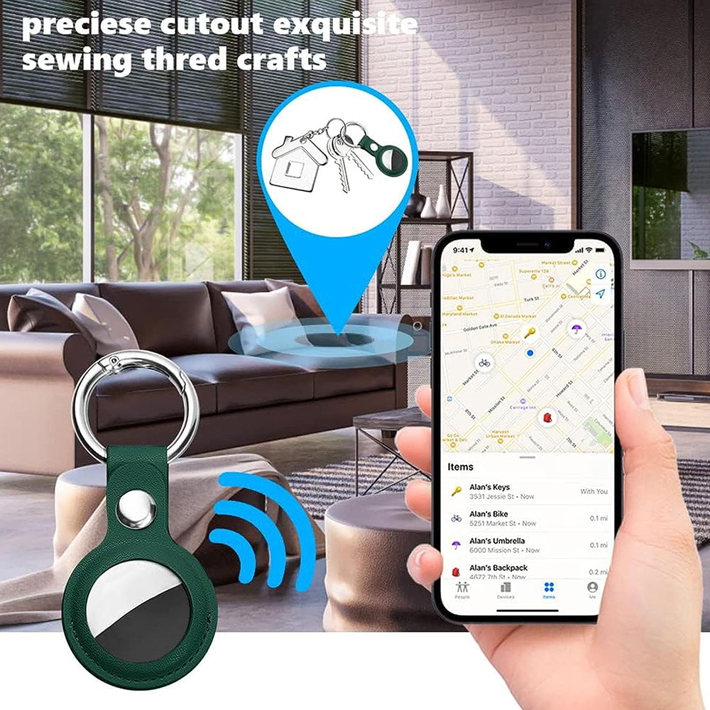 Pouzdro pro APPLE AIRTAG Techsuit (SLH1), kožené zelené