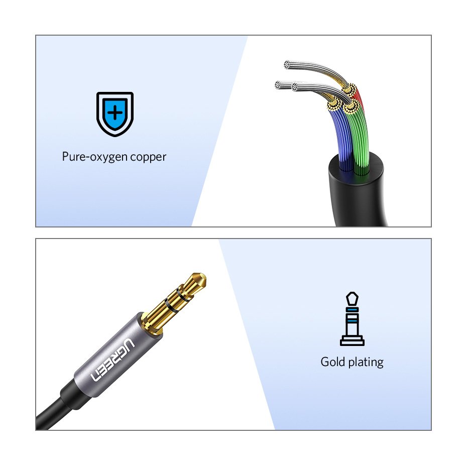 Audio kabel Ugreen (10595), pozlacené konektory - Jack 3,5 mm, prodlužovací 3 m - černý