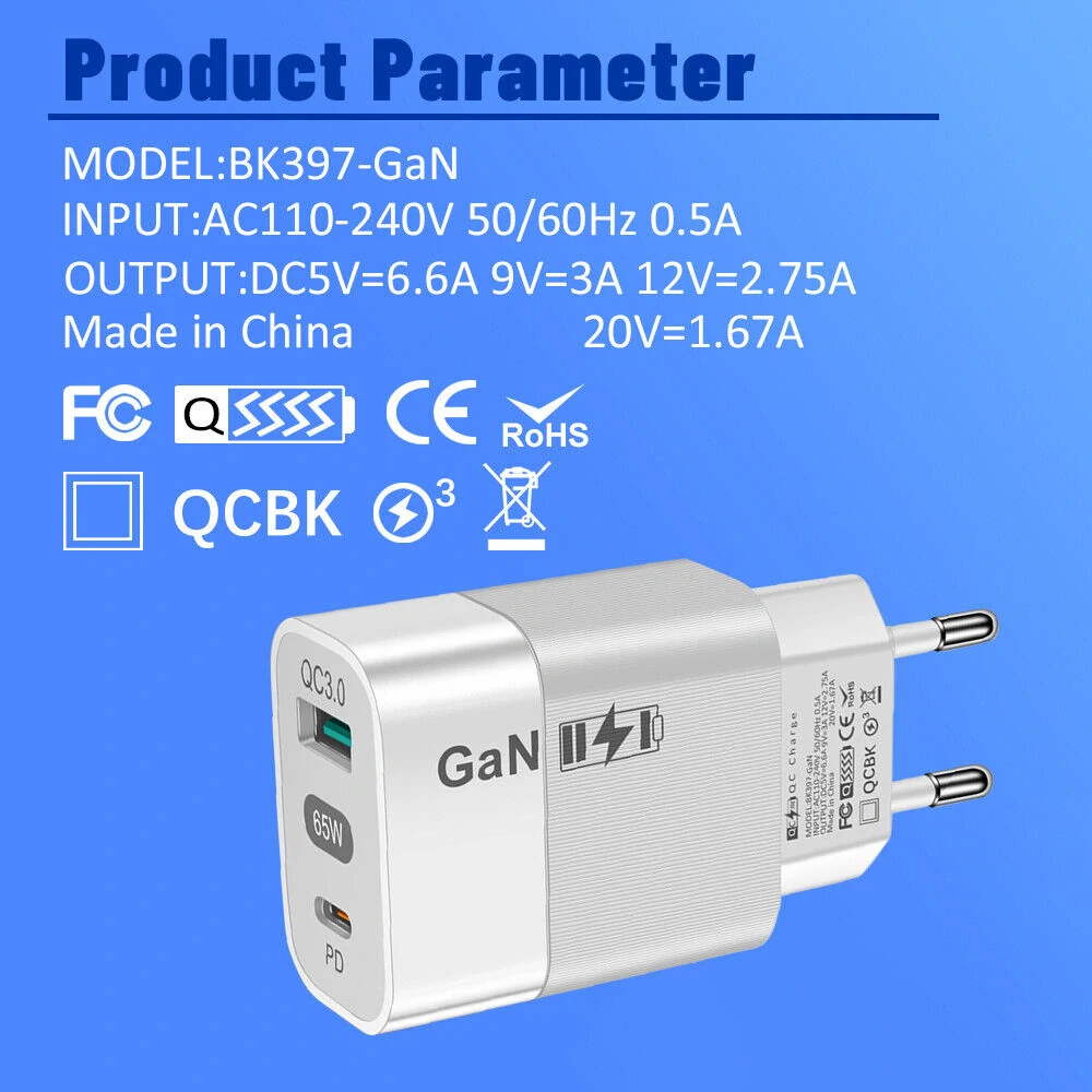 Nabíječka do sítě Techsuit (CHPD131) - GaN, USB, Type-C, Fast Charge, 65W - bílá