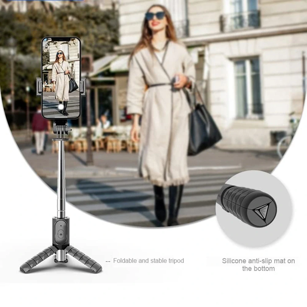 Selfie tyč Tripod Techsuit (Q10) – Stabilní gimbal/stativ s dálkovým ovládáním Bluetooth, výplňové světlo, rotace o 360, 68 cm – černá