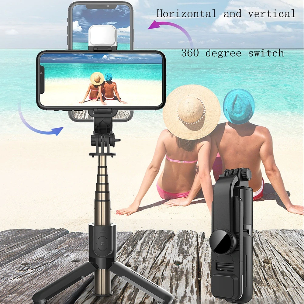 Selfie tyč Tripod Techsuit (L11s) - Stabilní stativ s dálkovým ovládáním Bluetooth a LED světlem, 75 cm - černý