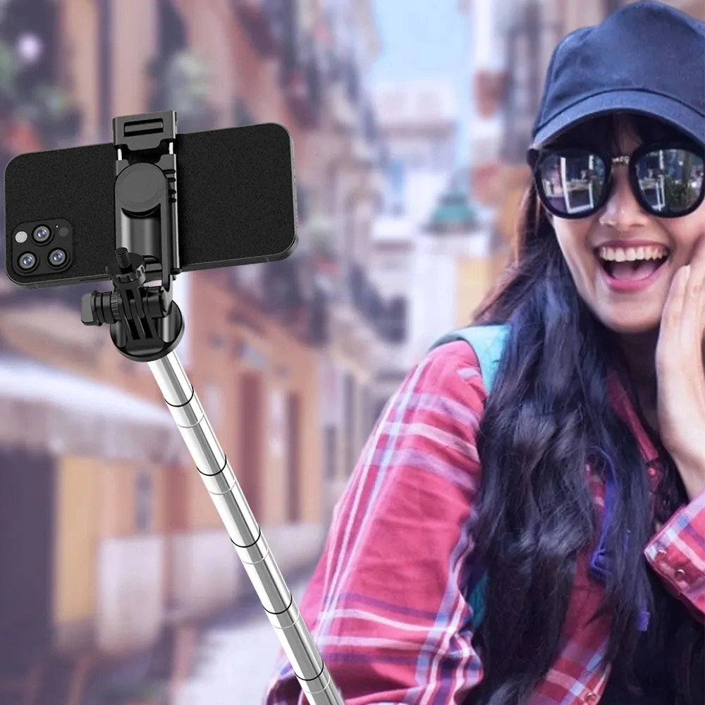 Selfie tyč Tripod Techsuit (Q05) - Stabilní stativ s dálkovým ovládáním Bluetooth, otáčení o 360, nerezová ocel, 158 cm - černá