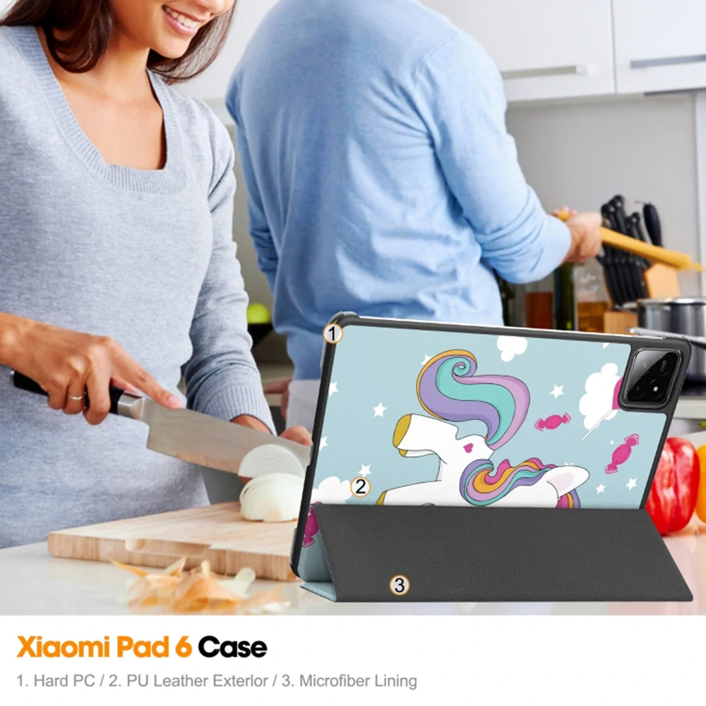Pouzdro pro tablet Xiaomi Pad 6S Pro 12,4", Techsuit FoldPro jednorožec