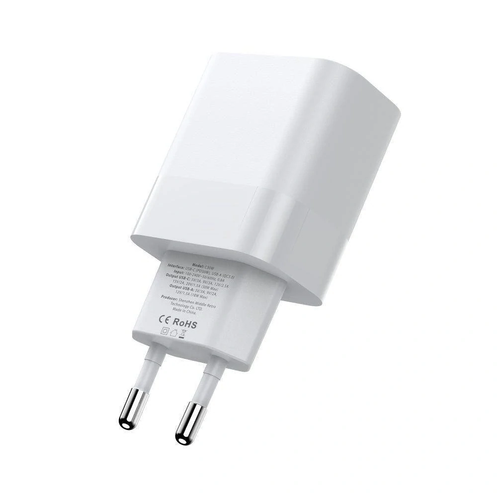 Síťová nabíječka PD 20W 2x USB-C + kabel USB-C Tech-Protect C20W bílá