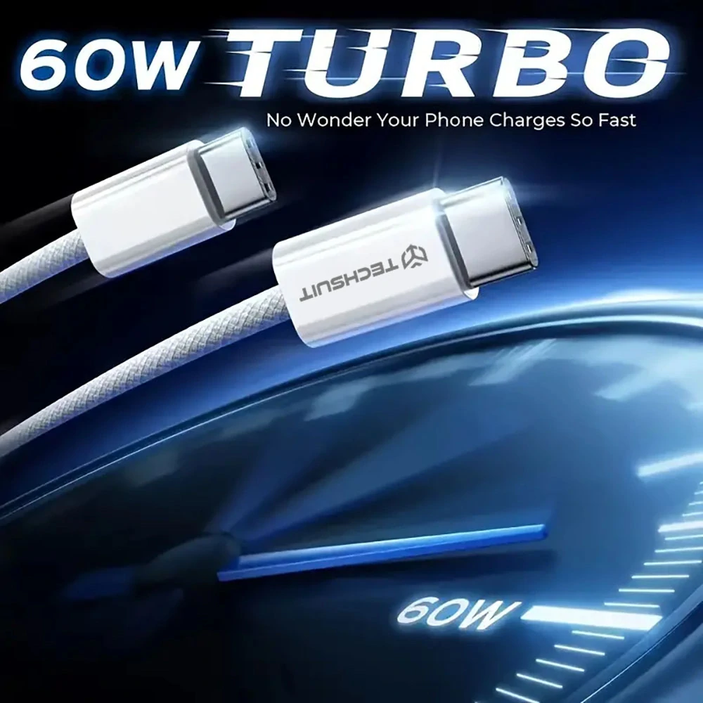 Datový kabel Techsuit (PCB114D) USB-C na USB-C, PD60W, 1 m - žlutý