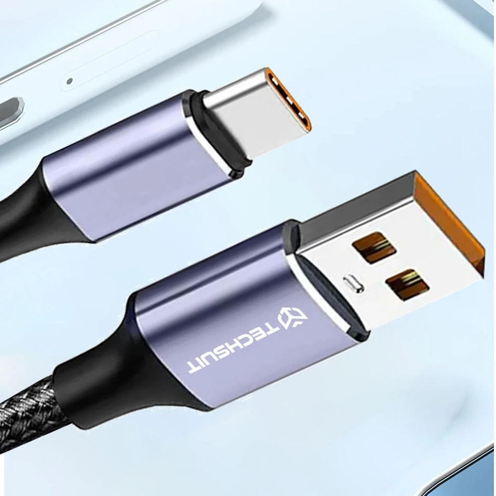Datový kabel Techsuit (PCB018) USB-A na USB-C, 100W, 480Mbps, 6A, 1m - černý