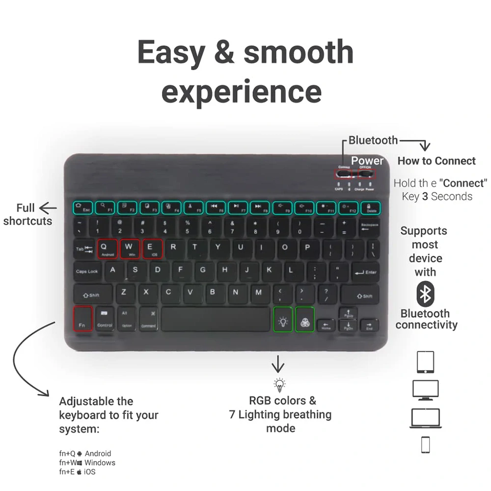 Bezdrátová klávesnice AirKeys (WK1) – pro Android, Windows, iOS, Bluetooth – černá