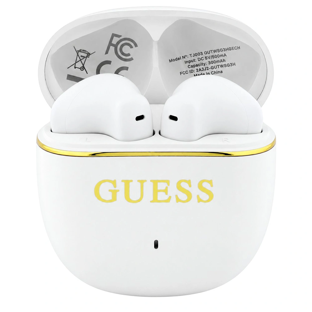 Bezdrátová sluchátka Guess Glossy Gold Line Classic half-in-ear s Bluetooth - bílá