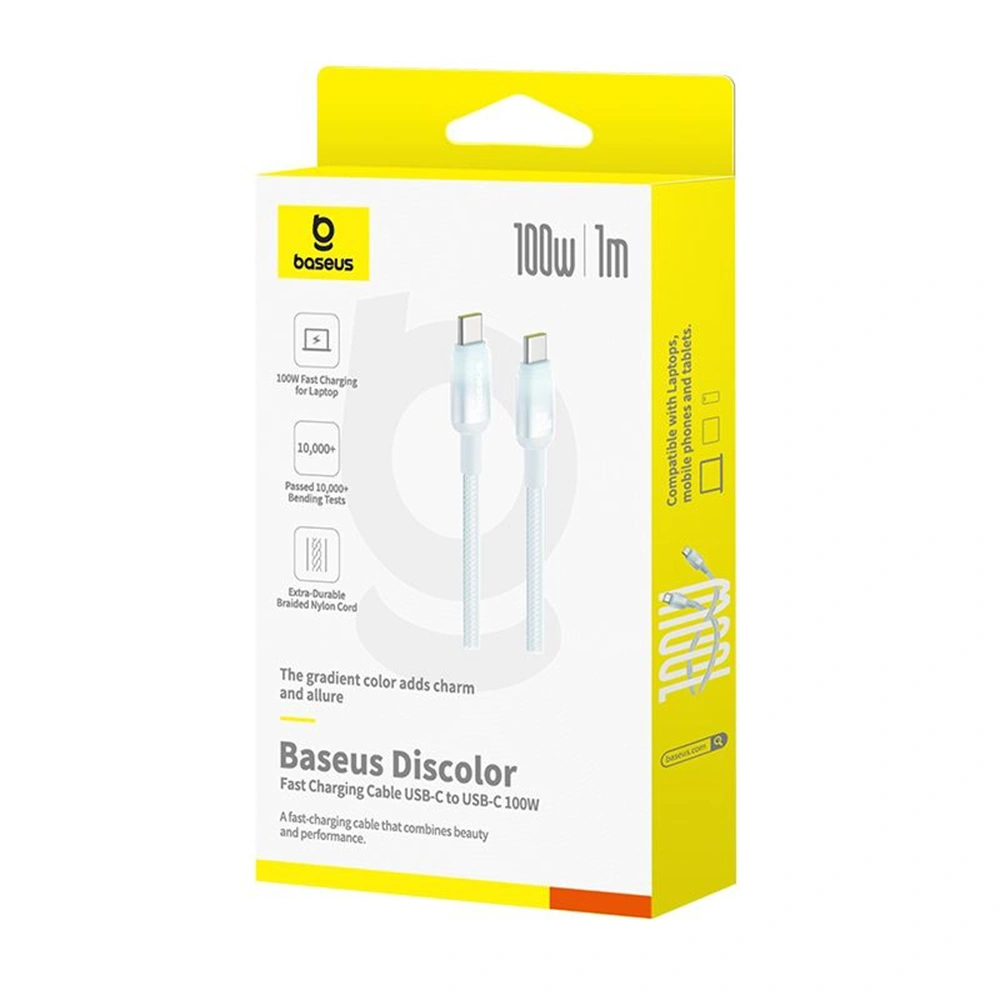 Datový kabel Baseus Discolor (E0420700) - USB-C na USB-C, 100W, 480Mbps, 1m - modrá/zelená
