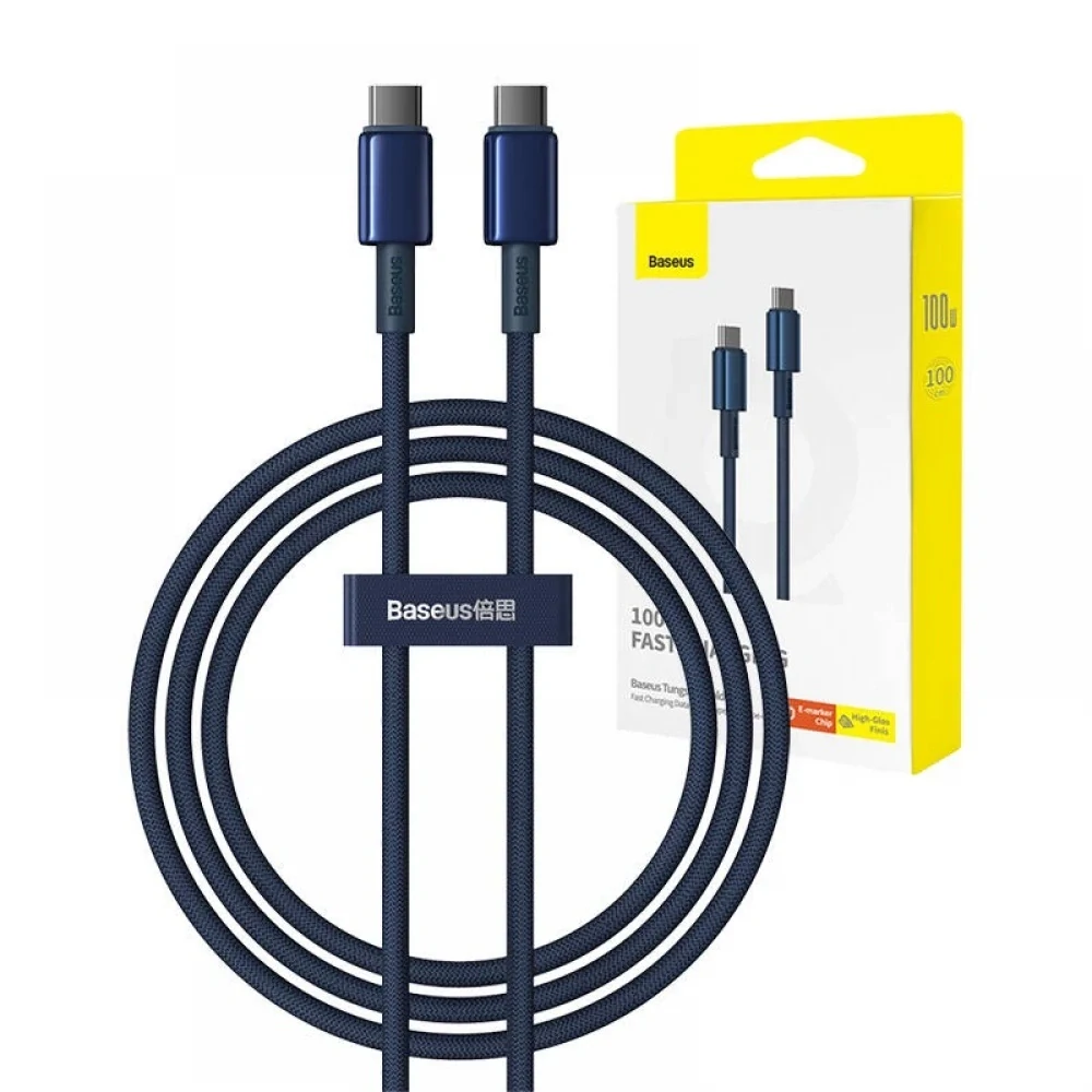 Datový kabel Baseus Tungsten Gold Type-C na Type-C, 100W, 480Mbps, 1m - Navy Blue