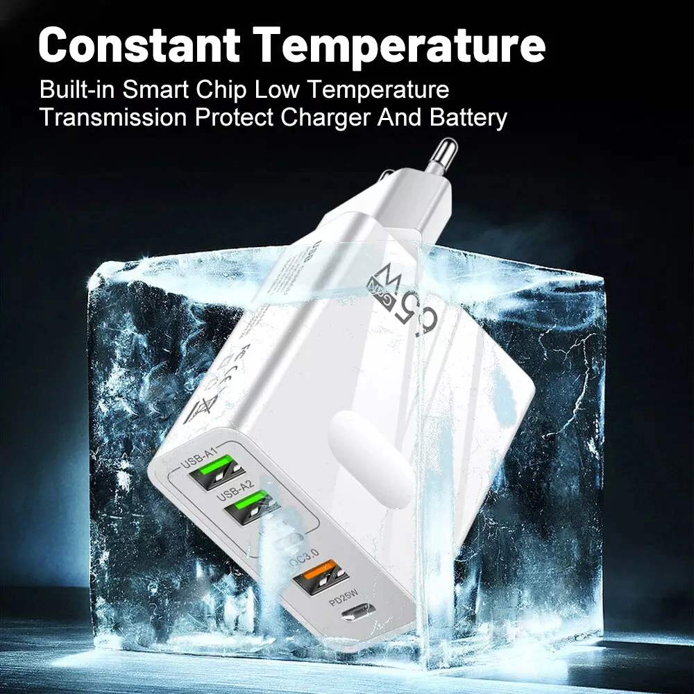 Nabíječka do sítě Techsuit PentaXPower (CHC1) - 3x USB, 2x Type-C, 65W - bílá