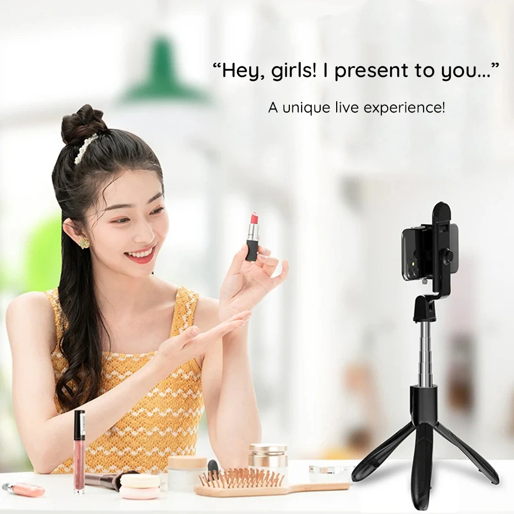 Selfie tyč Tripod Techsuit ((S01-S) Bluetooth, výplňové LED světlo, 70 cm – černý