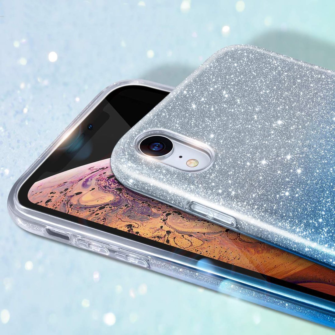 Kryt iPhone 12 mini třpytky stříbrná/modrá