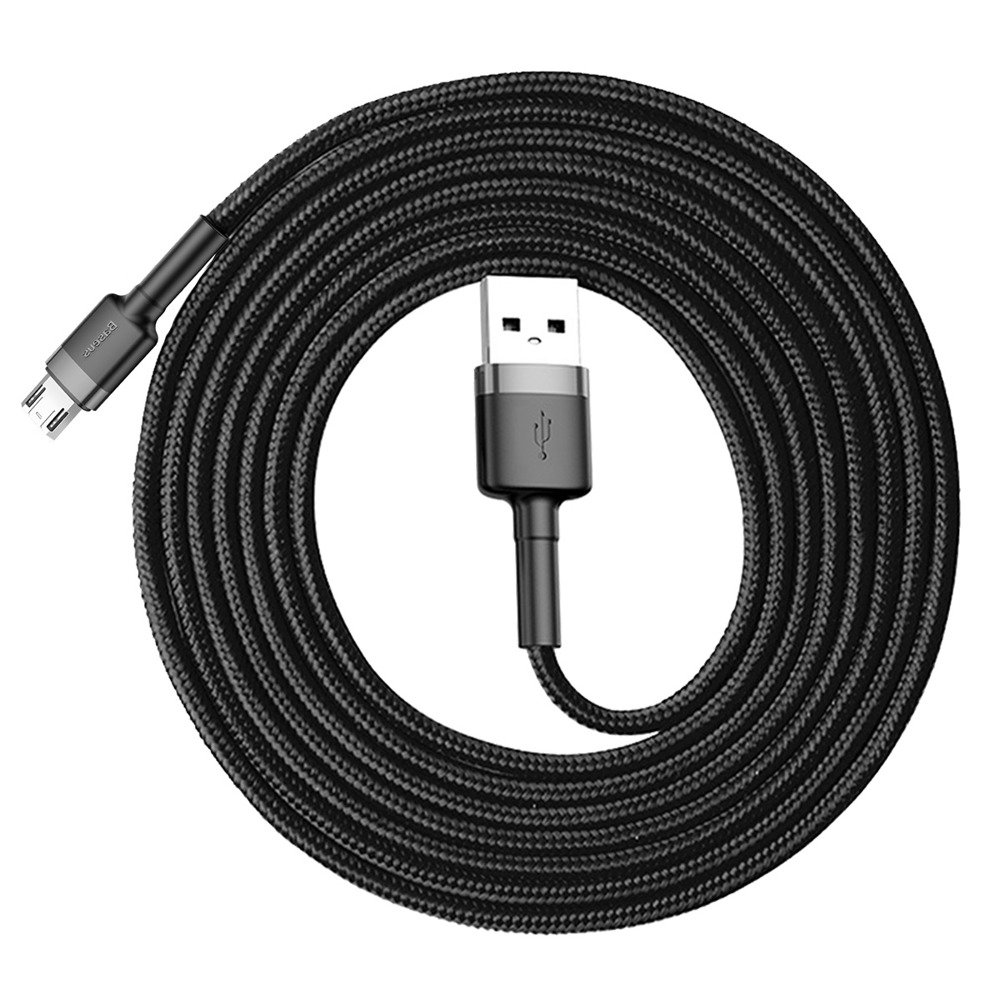Datový kabel micro USB Baseus - odolný nylonový kabel, 1.5A 2M, šedá + černá