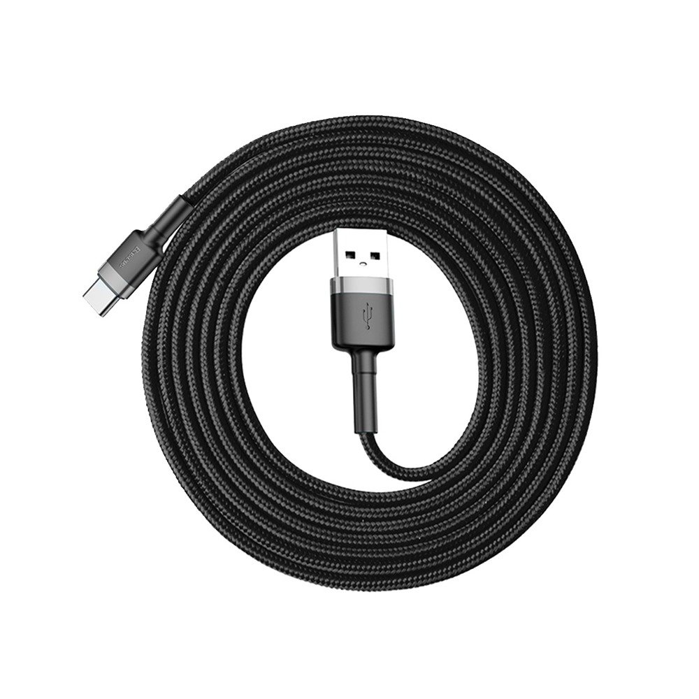 Datový kabel USB-C Baseus - odolný nylonový kabel, 2A 2m, šedý + černý