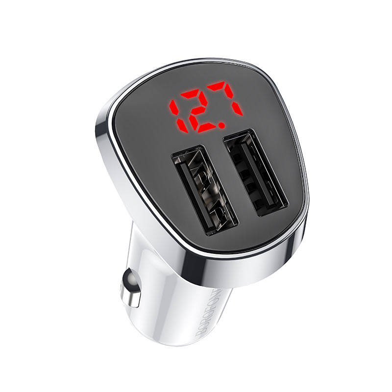 Nabíječka do auta 2,4A 2xUSB s LCD displejem + Lightning kabel 1m Borofone BZ15 bílá