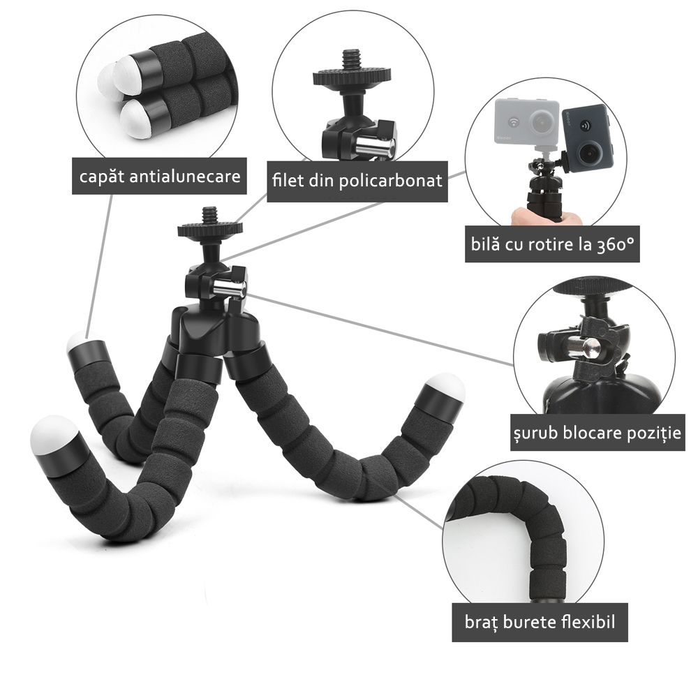 Stativ Techsuit - Nastavitelný držák, chobotnice (OTC-01) s kompatibilitou 1/4" - černý