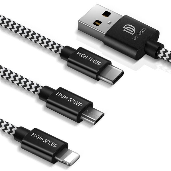 Datový kabel 3v1 2,4A 1,2m (USB to USB Type C + iPhone Lightning + Micro USB) DUX DUCIS USB K-ONE černý