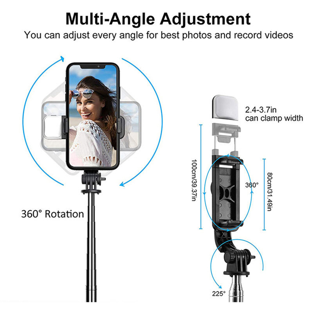 Selfie tyč Tripod Techsuit Q02S Skládací stabilní stativ s LED a dálkovým ovládáním Bluetooth, 105 cm - černý