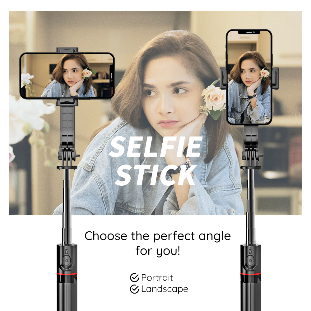 Selfie tyč Tripod Techsuit L13 Stabilní rozšiřitelný stativ s dálkovým ovládáním Bluetooth, 113 cm - černý