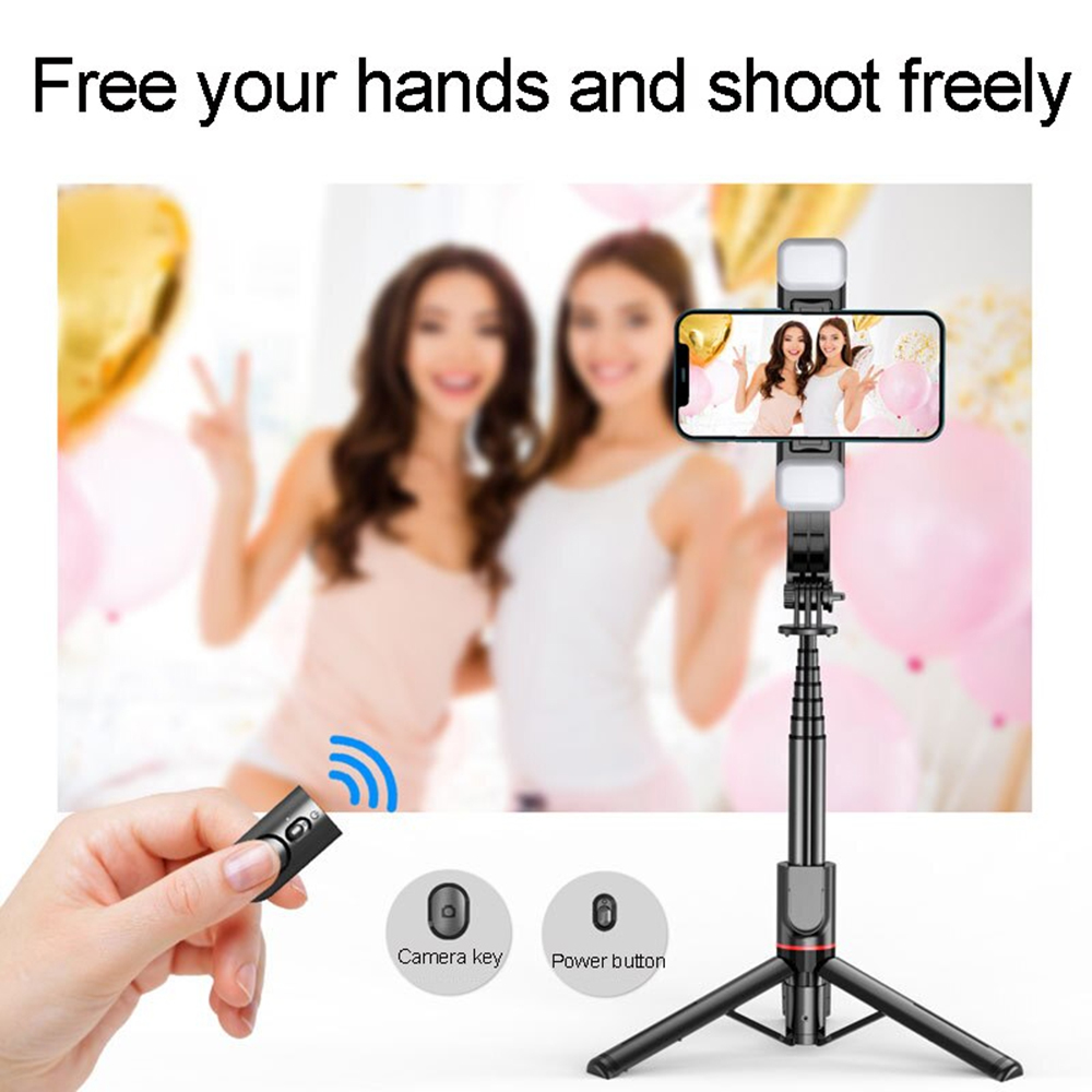 Selfie tyč Tripod Techsuit L12D  Stabilní stativ s dálkovým ovládáním Bluetooth, 2x odnímatelné LED světlo, 108 cm - černý