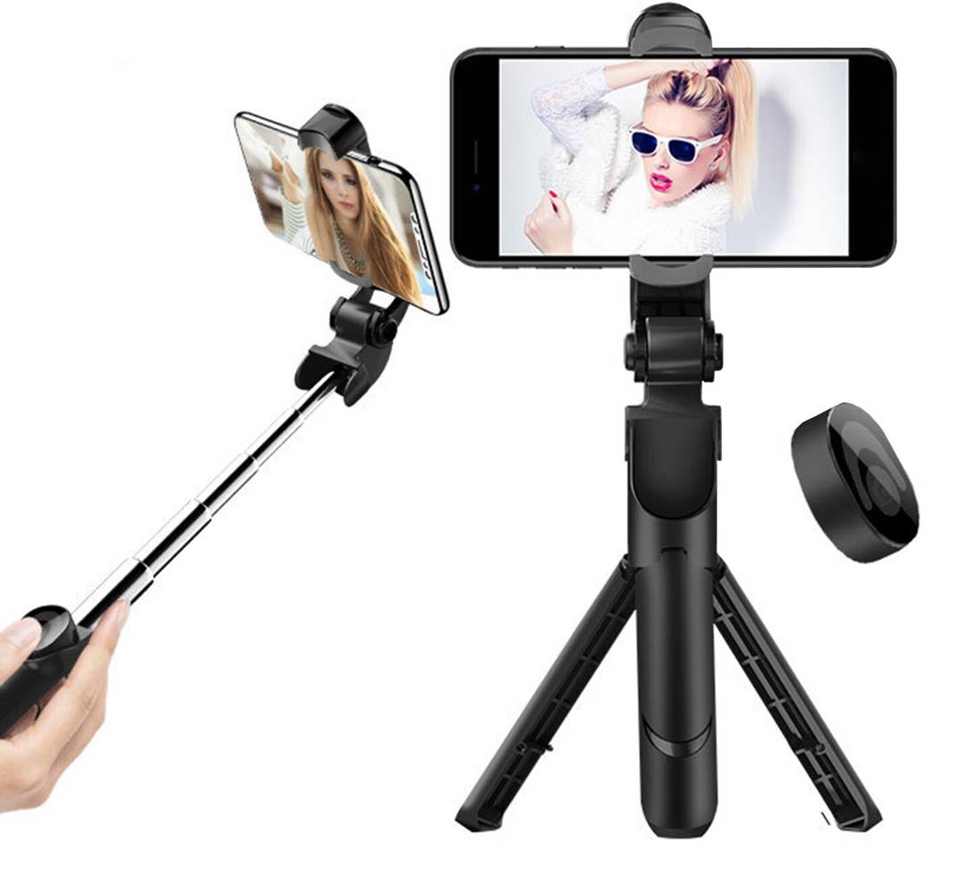 Selfie tyč Tripod SSTR-12 bluetooth stativ na dálkové ovládání, černá