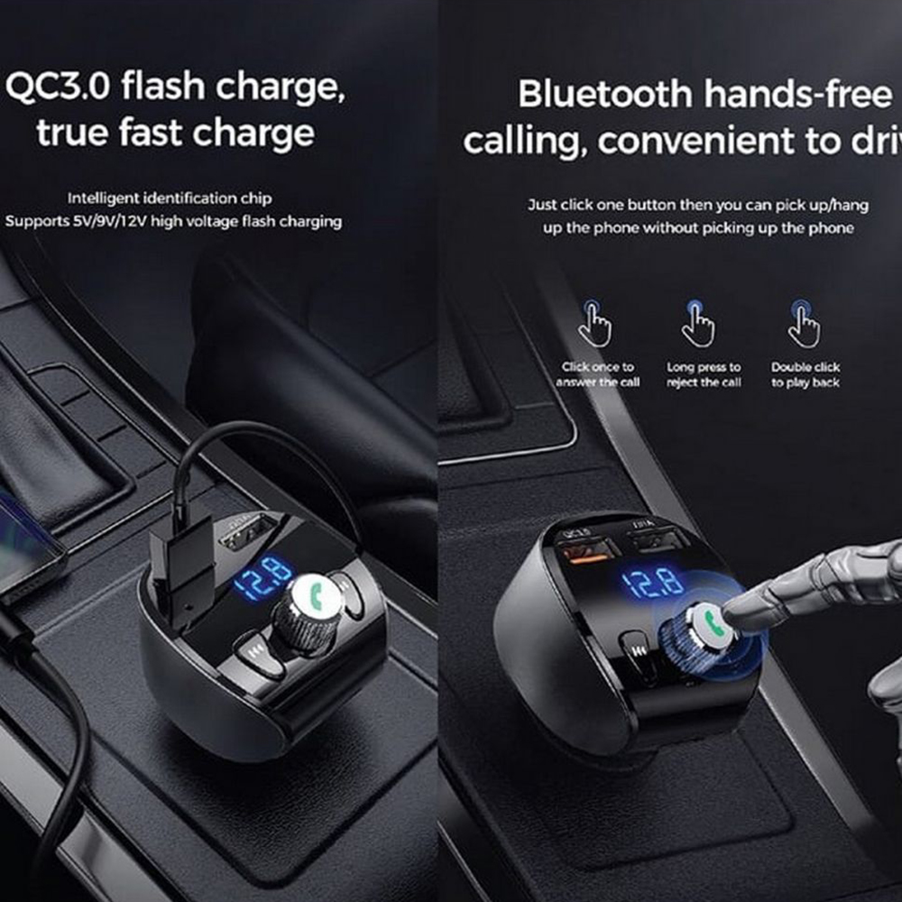 FM modulátor s nabíječkou do auta JoyRoom (JR-CL02) - 2 x USB, MicroSD, s LED displejem, - černý