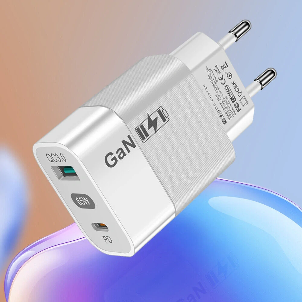 Nabíječka do sítě Techsuit (CHPD131) - GaN, USB, Type-C, Fast Charge, 65W - bílá