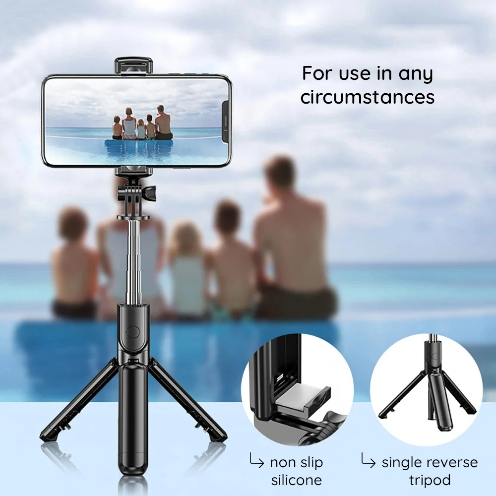 Selfie tyč Tripod Techsuit (S03) – stabilní a kompaktní držák na stativ s dálkovým ovládáním Bluetooth, 68 cm – černý