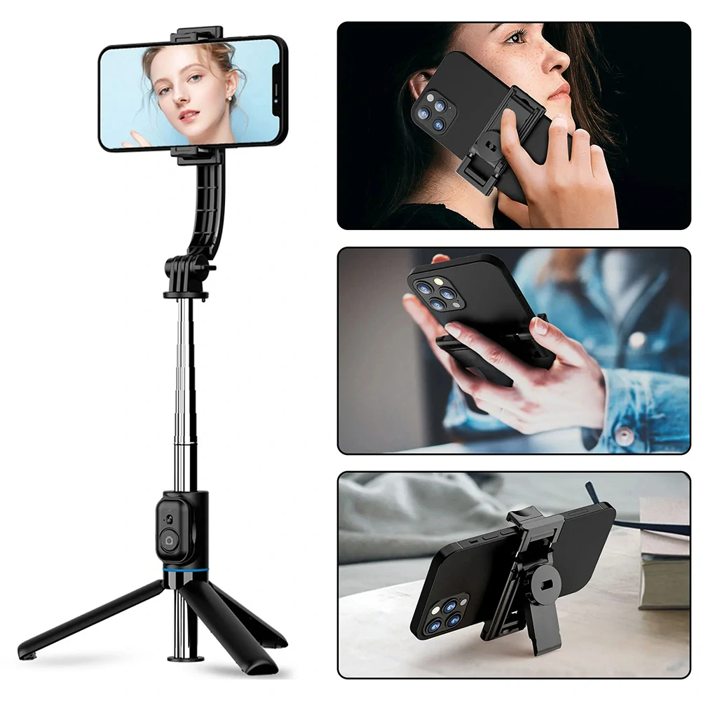 Selfie tyč Tripod Techsuit (C01) - se skládacím stabilním stativem a dálkovým ovládáním Bluetooth, 106 cm - černá
