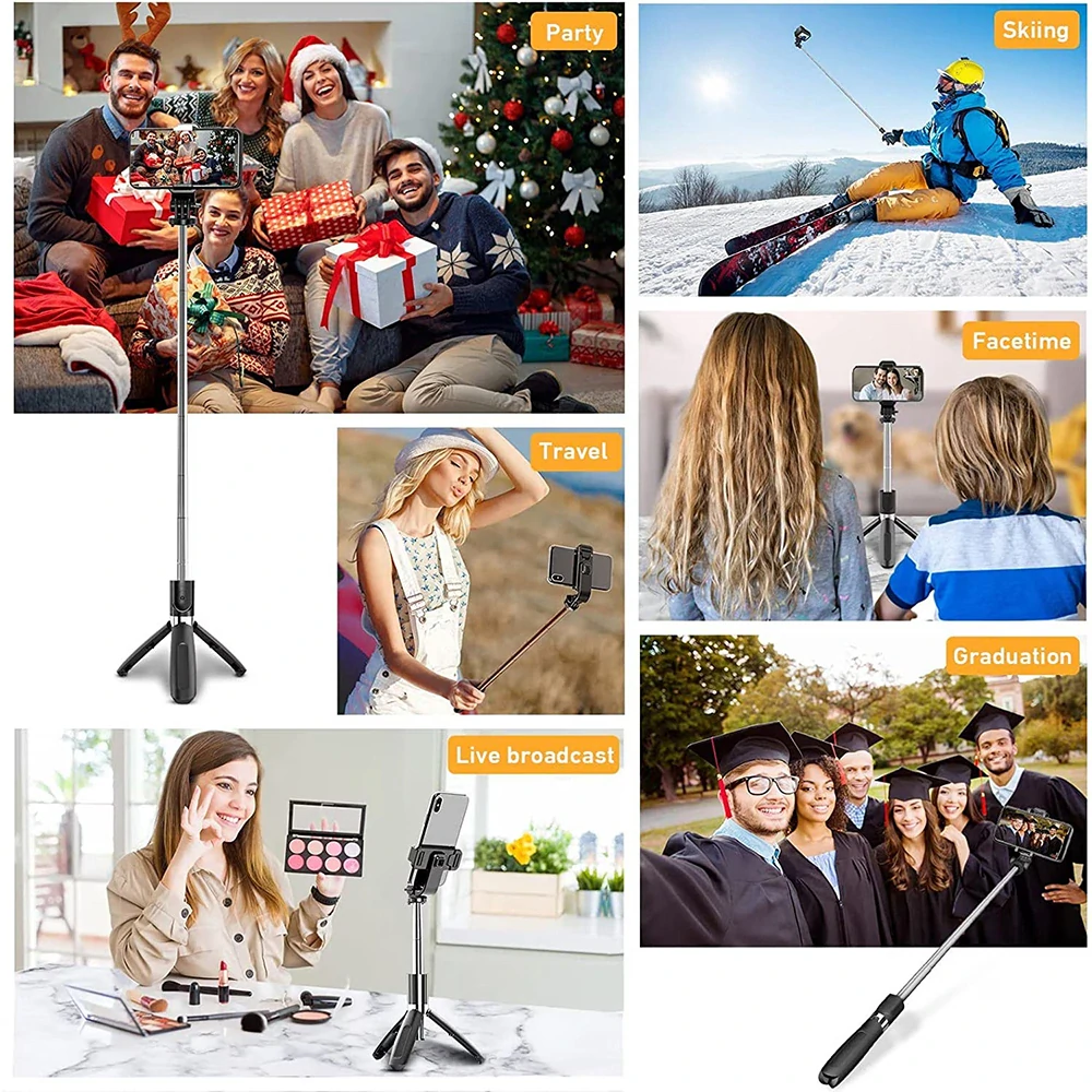 Selfie tyč Tripod Techsuit (L02) - Stabilní stativ s dálkovým ovládáním Bluetooth, kompatibilní s GoPro, otáčení o 360, 100 cm - černý