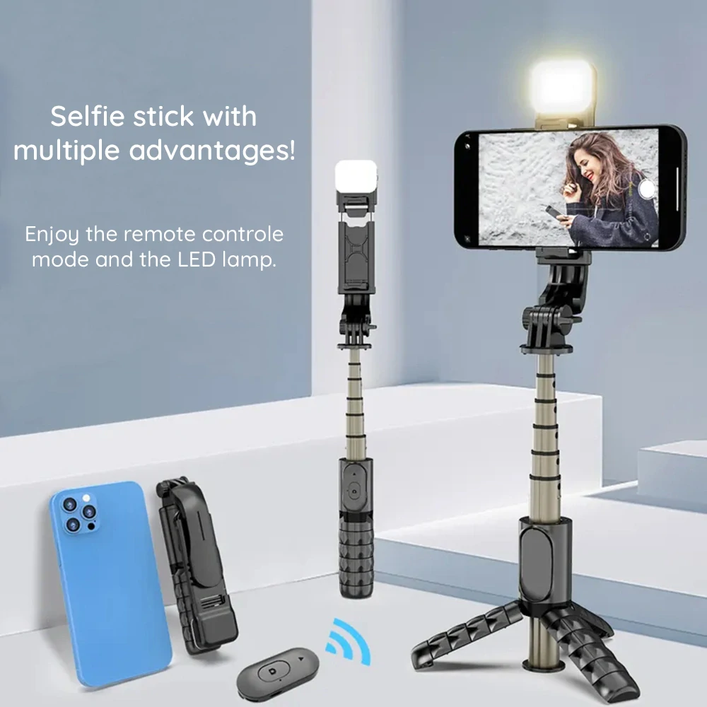 Selfie tyč Tripod Techsuit (Q10s) – Stabilní stativ s dálkovým ovládáním Bluetooth, výplňové světlo, rotace o 360, 70 cm – černá