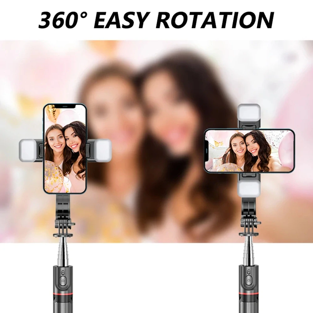 Selfie tyč Tripod Techsuit (L13d) – Stabilní stativ s dvojitou výplní, dálkové ovládání Bluetooth, 360, 116 cm – černá