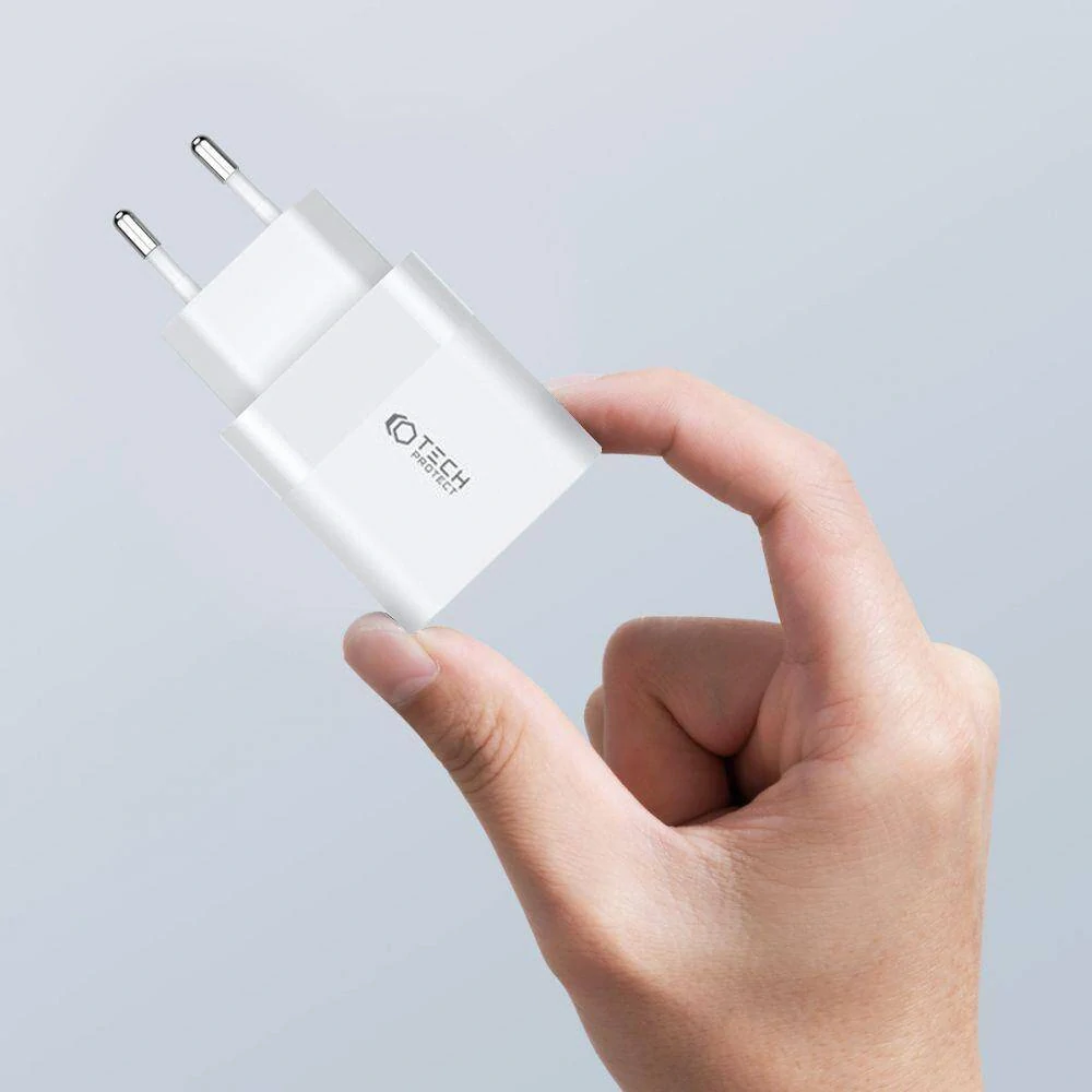 Síťová nabíječka PD 20W 2x USB-C + kabel USB-C Tech-Protect C20W bílá