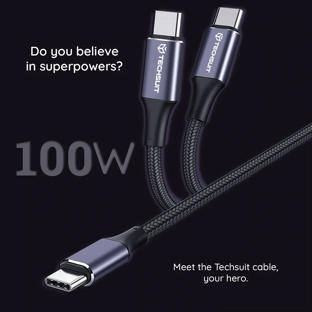 Datový kabel Techsuit (PCB018) USB-C na USB-C, 100W, 480Mbps, 6A, 1m - černý