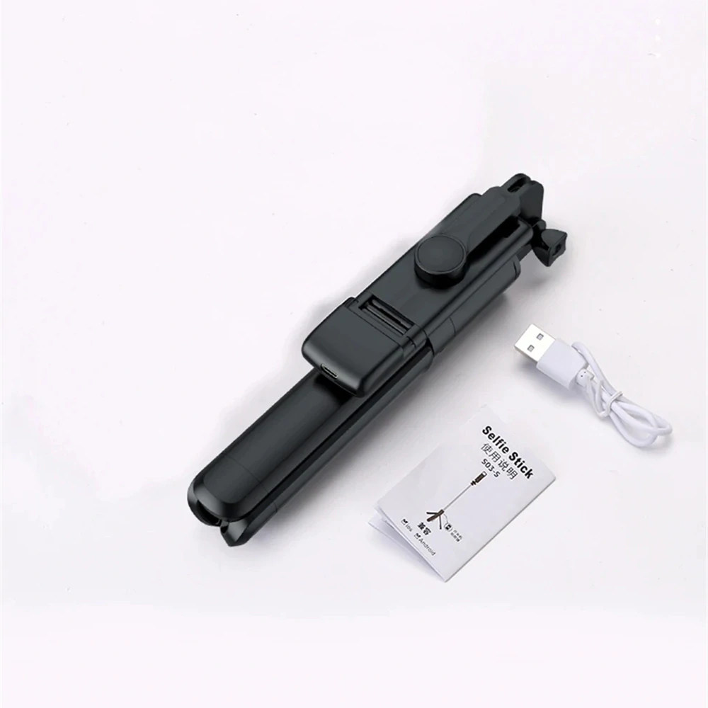 Selfie tyč Tripod Techsuit S03-S dálkové ovládání, LED světlo, 67 cm - Černá