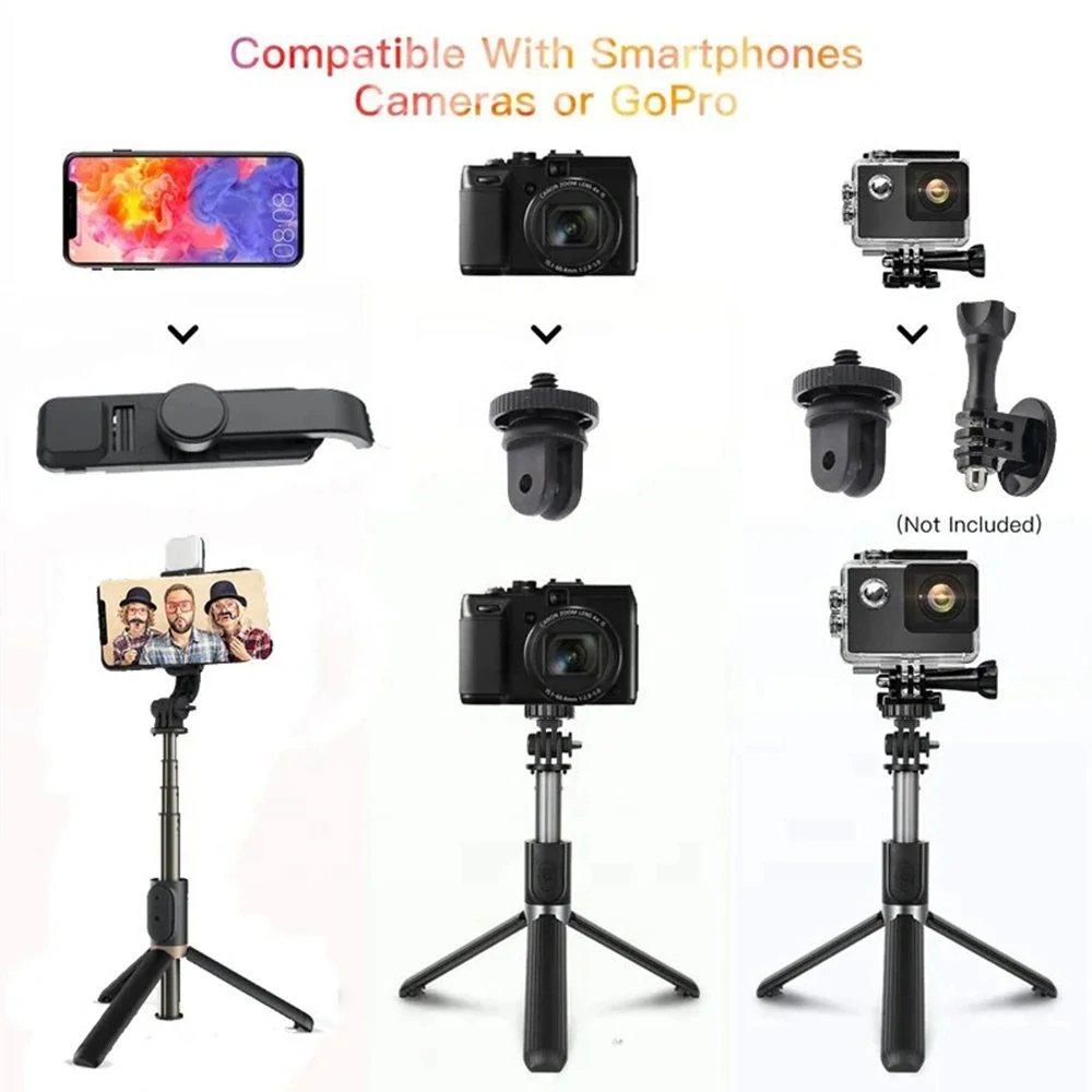 Selfie tyč Tripod Techsuit Q03s, s dálkovým ovládáním Bluetooth a výplňovým světlem, hliníková slitina, 76 cm - černá