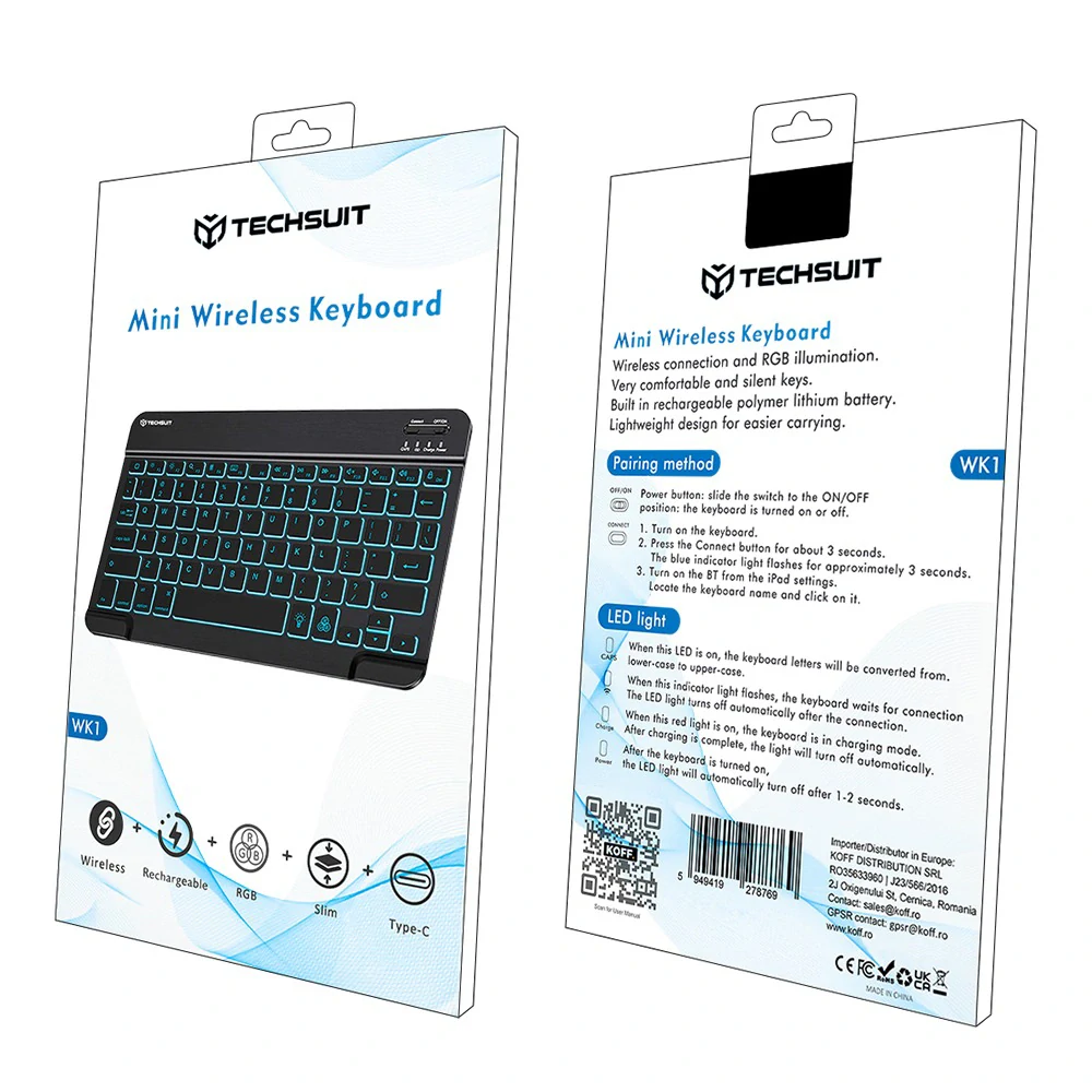 Bezdrátová klávesnice AirKeys (WK1) – pro Android, Windows, iOS, Bluetooth – černá