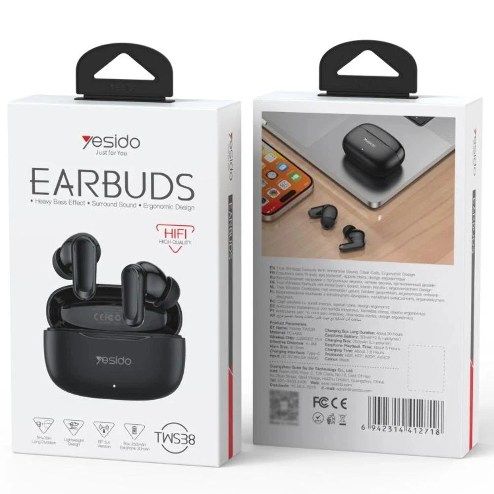 Bezdrátová sluchátka Yesido TWS38 s mikrofonem Bluetooth 5.3 bílá