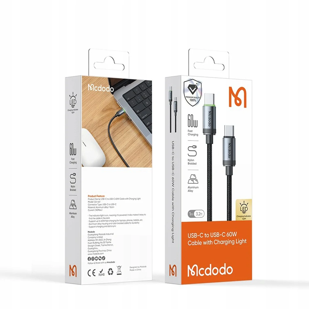 Datový kabel Mcdodo (CA-4410) - USB-C na USB-C, PD60W, 1m - černý